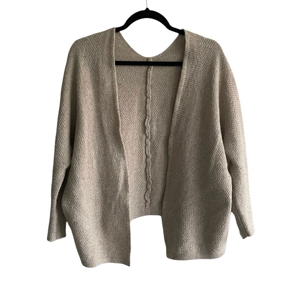 MADE IN ITALY Wool Open Front Cardigan Sweater Dolman Sleeves Tan Beige One Size